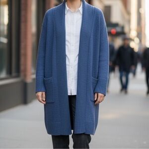 Kerry Woolen Mills 100% Wool Cardigan with Pockets Longline Cardi SZ  S/M Blue